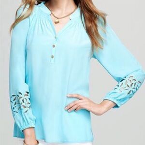 Lilly Pulitzer 100% Silk Elsa Poolside Blue Shirt